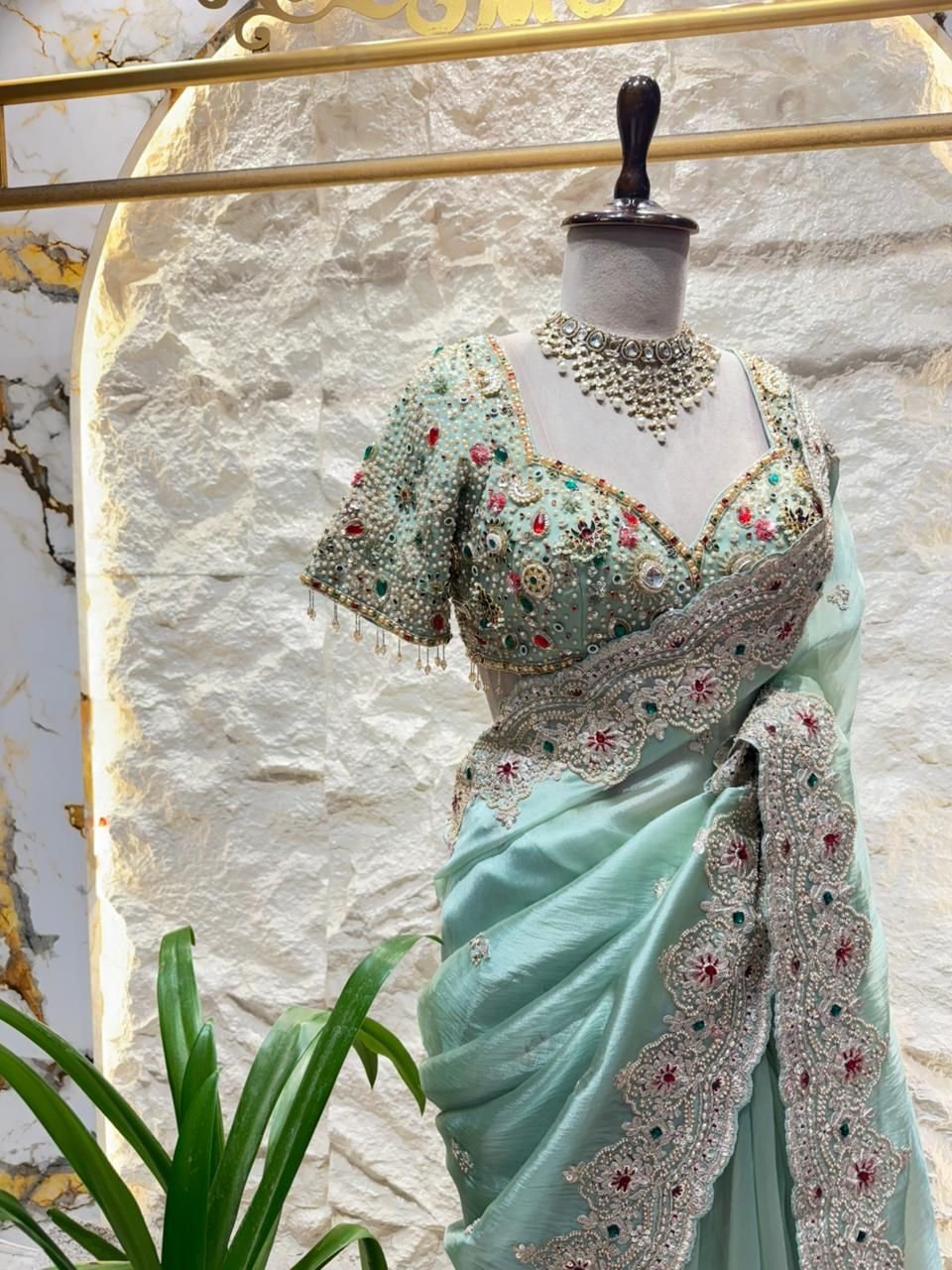 "MINT ELEGANCE EMBROIDERED SAREE" image 2