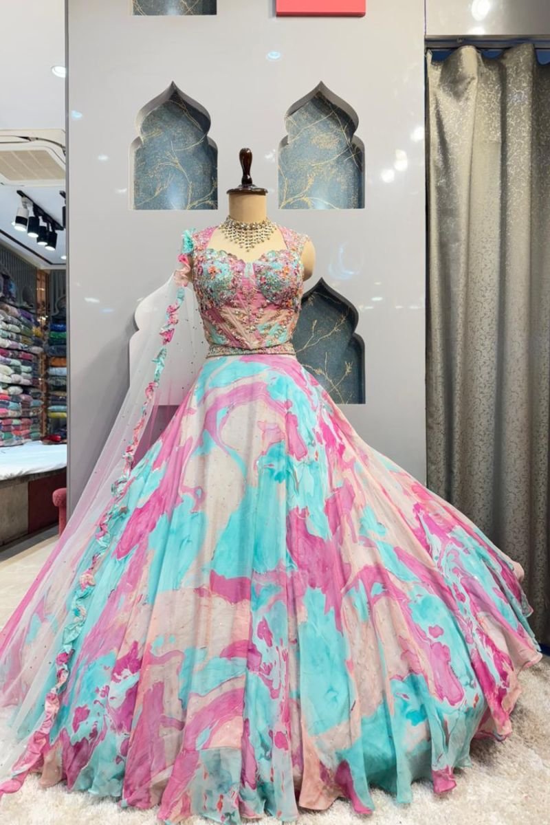 "SOFT BLUSH GREEN LEHENGA" image 0