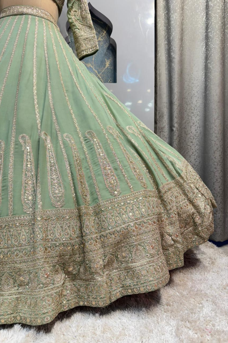 "MINT ROYALE EMBROIDERED LEHENGA" image 3