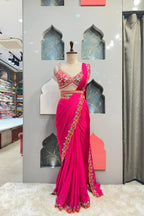 "FUCHSIA BLOOM DRAPE SAREE" image 0