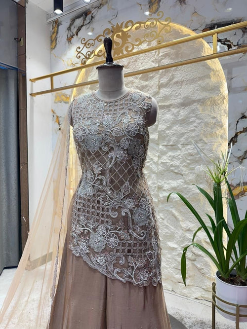 "MOCHA MIST EMBROIDERED SHARARA" image 1