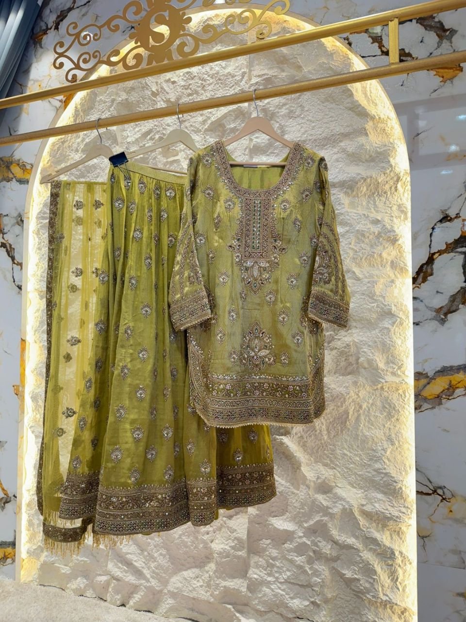 "OLIVE RADIANCE EMBROIDERED SHARARA" image 0