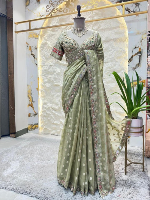"SAGE ROYALE EMBROIDERED SAREE" image 0