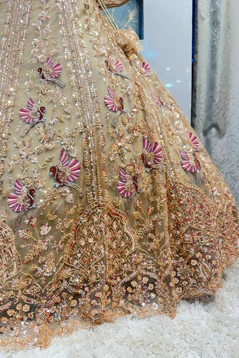 "GOLDEN BLUSH PEACOCK ROYALE LEHENGA" image 3
