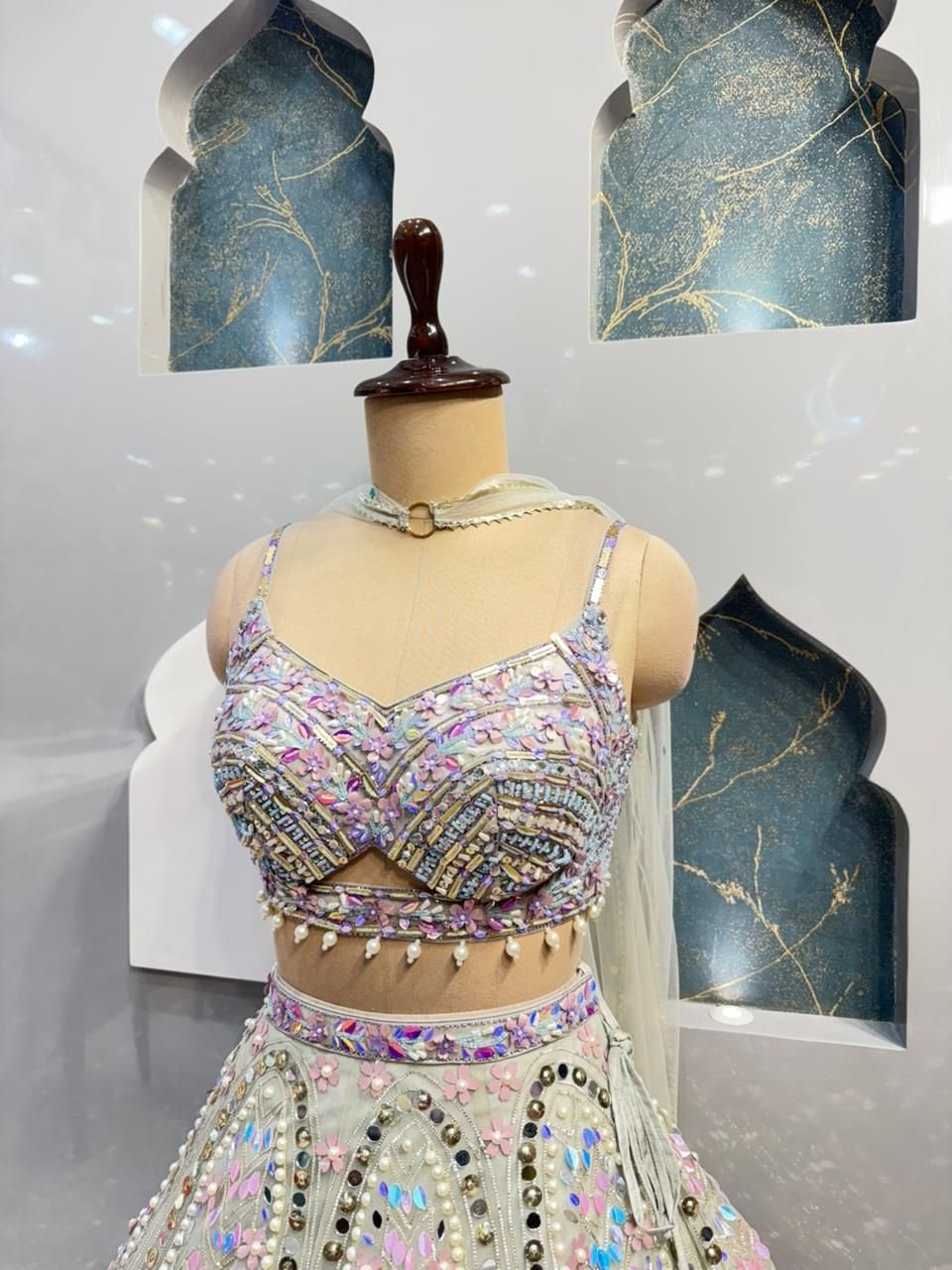 "PASTEL PRISM EMBROIDERED BRIDAL LEHENGA" image 3