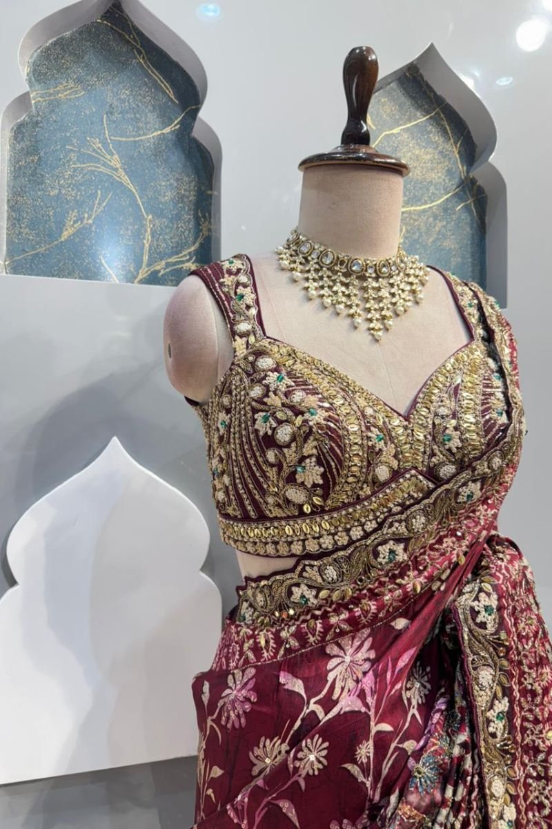 "REGAL WINE EMBROIDERED BRIDAL SAREE" image 2