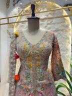 "NOOR-E PASTEL EMBROIDERED SHARARA" image 1
