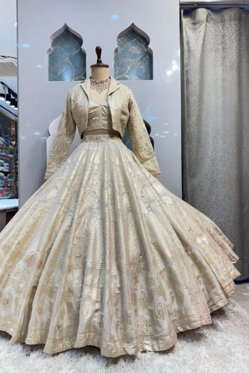 "GOLDEN HEIRLOOM JACKET LEHENGA" image 3
