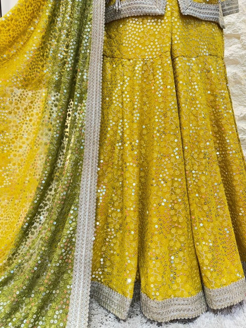 " SUNSHINE YELLOW MIRROR EMBELLISHED SHARARA AND INDOWESTERN " image 4