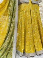 " SUNSHINE YELLOW MIRROR EMBELLISHED SHARARA AND INDOWESTERN " image 4