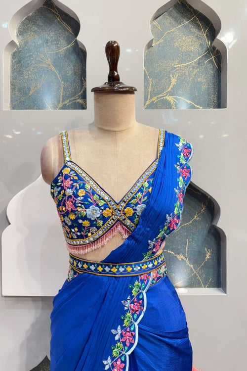 "ROYAL SAPPHIRE BLOOM DRAPE SAREE" image 1