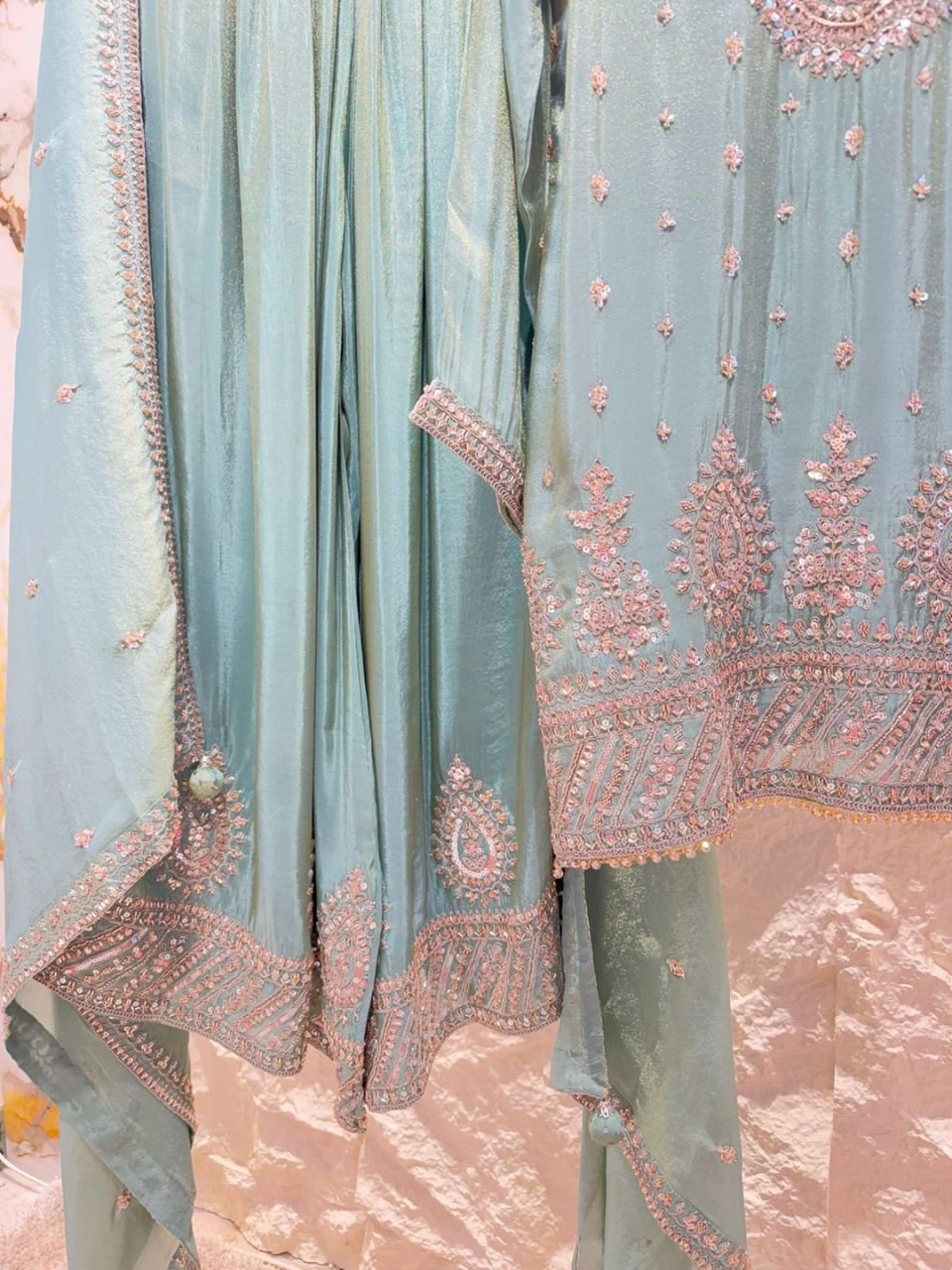 "AQUA MIST EMBROIDERED SHARARA" image 2