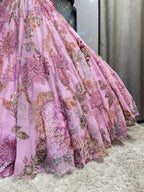 "BLUSH PINK FLORAL EMBROIDERED LEHENGA" image 3