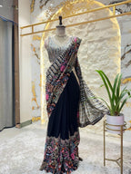 "NOIR GARDEN EMBROIDERED DESIGNER SAREE" image 0