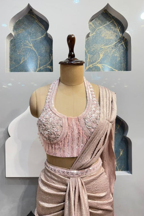 "BLUSH CHAMPAGNE DRAPE SAREE image 1