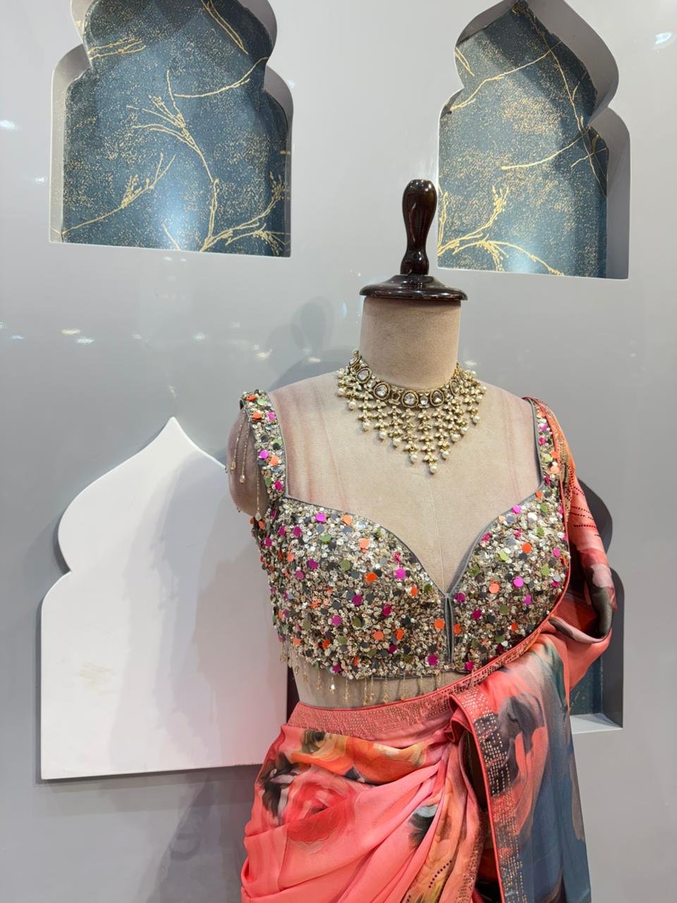 "ELEGANT CORAL PRINTED SAREES" image 2