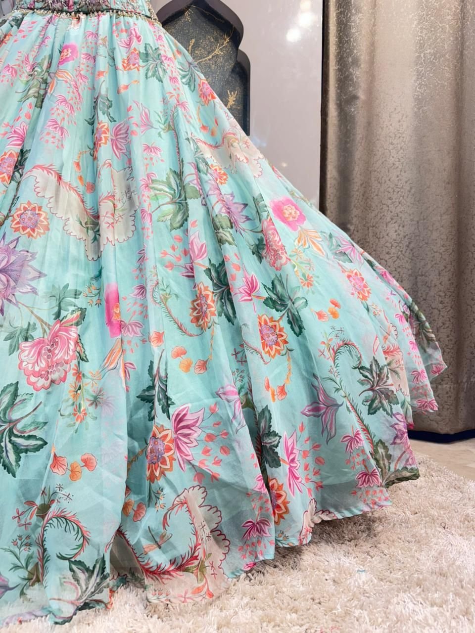 "PASTEL BLOOM PRINTED DESIGNER LEHENGA" image 3