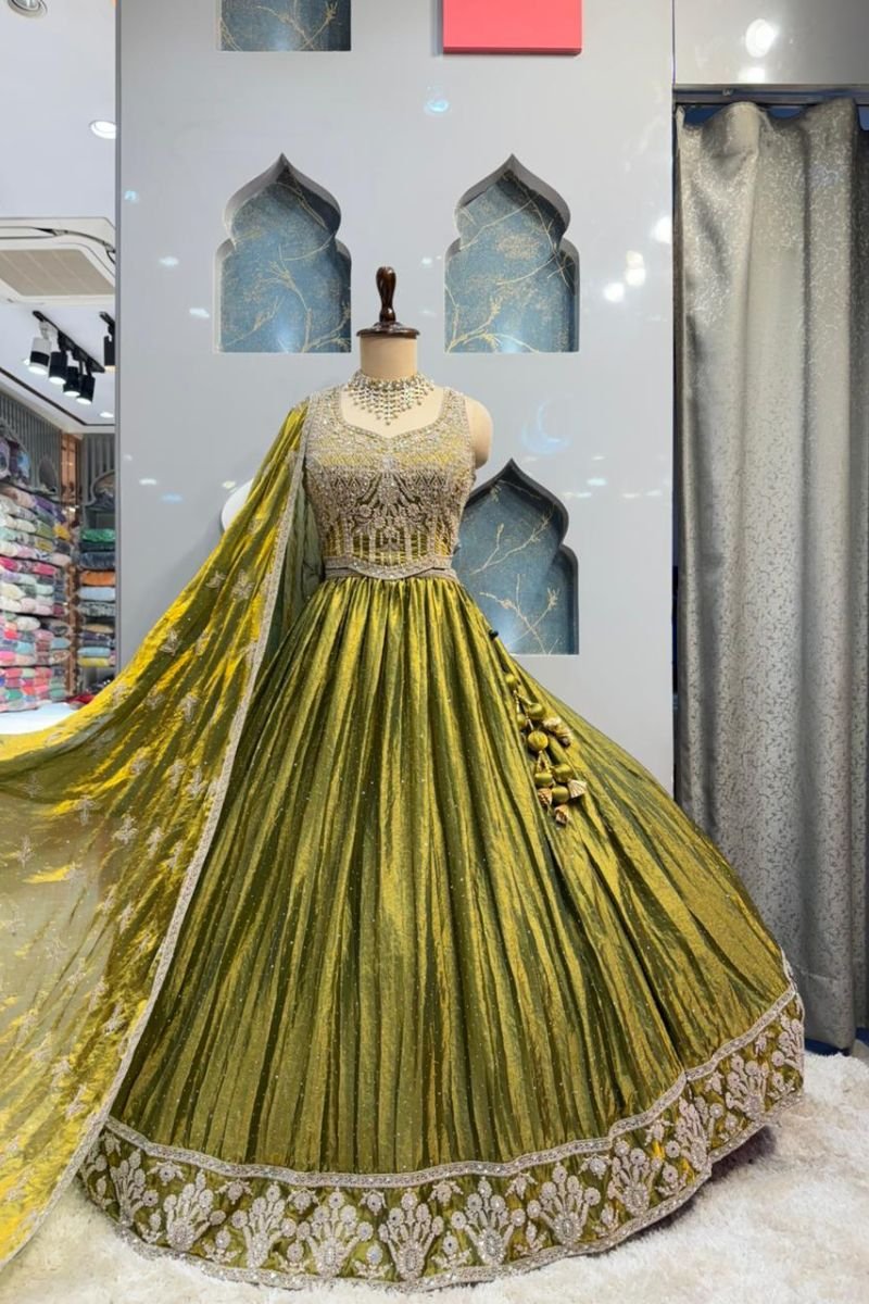 "MEHNDI GLOW OLIVE LEHENGA" image 0