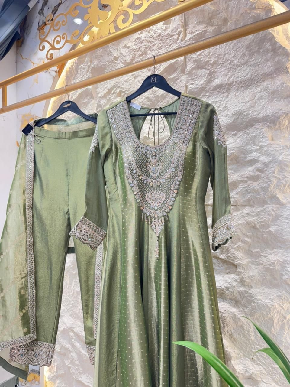 "OLIVE GREEN EMBROIDERED ANARKALI" image 2