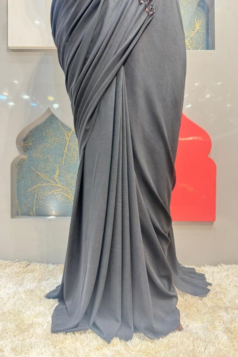 "BLACK ROSE SEQUIN DRAPE SAREE" image 4