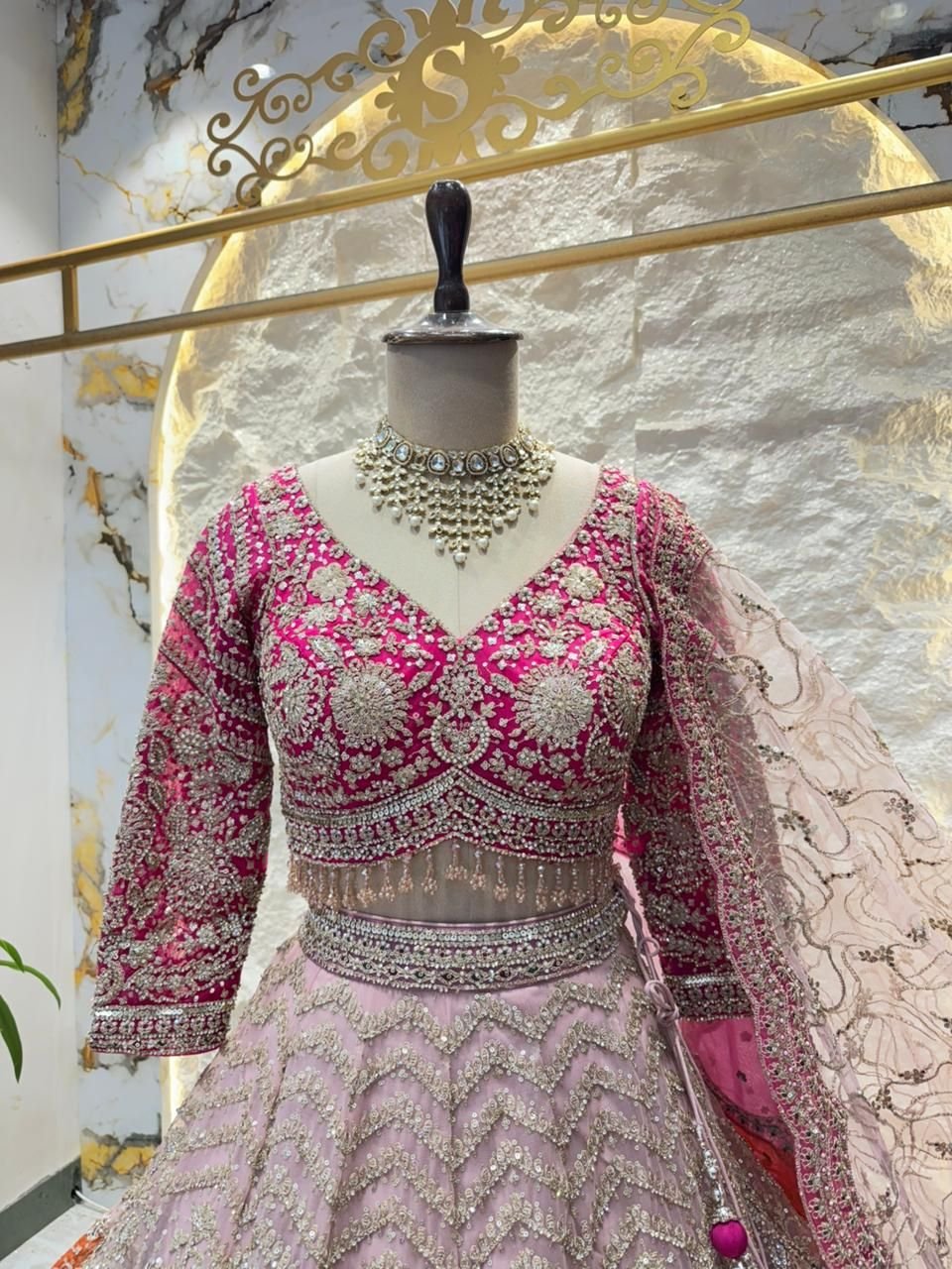 "ROYAL BLUSH PINK HEAVY EMBROIDERED LEHENGA" image 1