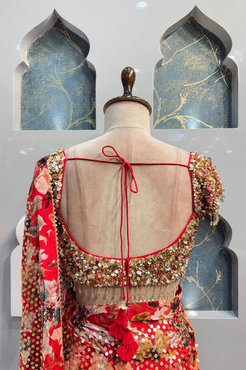 "CRIMSON FLORAL SEQUIN SAREE" image 5