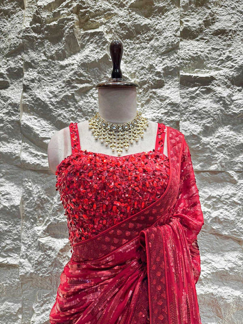 "CRIMSON SEQUIN ELEGANCE SAREE" image 1