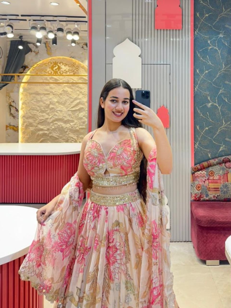 "BLUSH BLOOM DESIGNER FLORAL LEHENGA" image 2