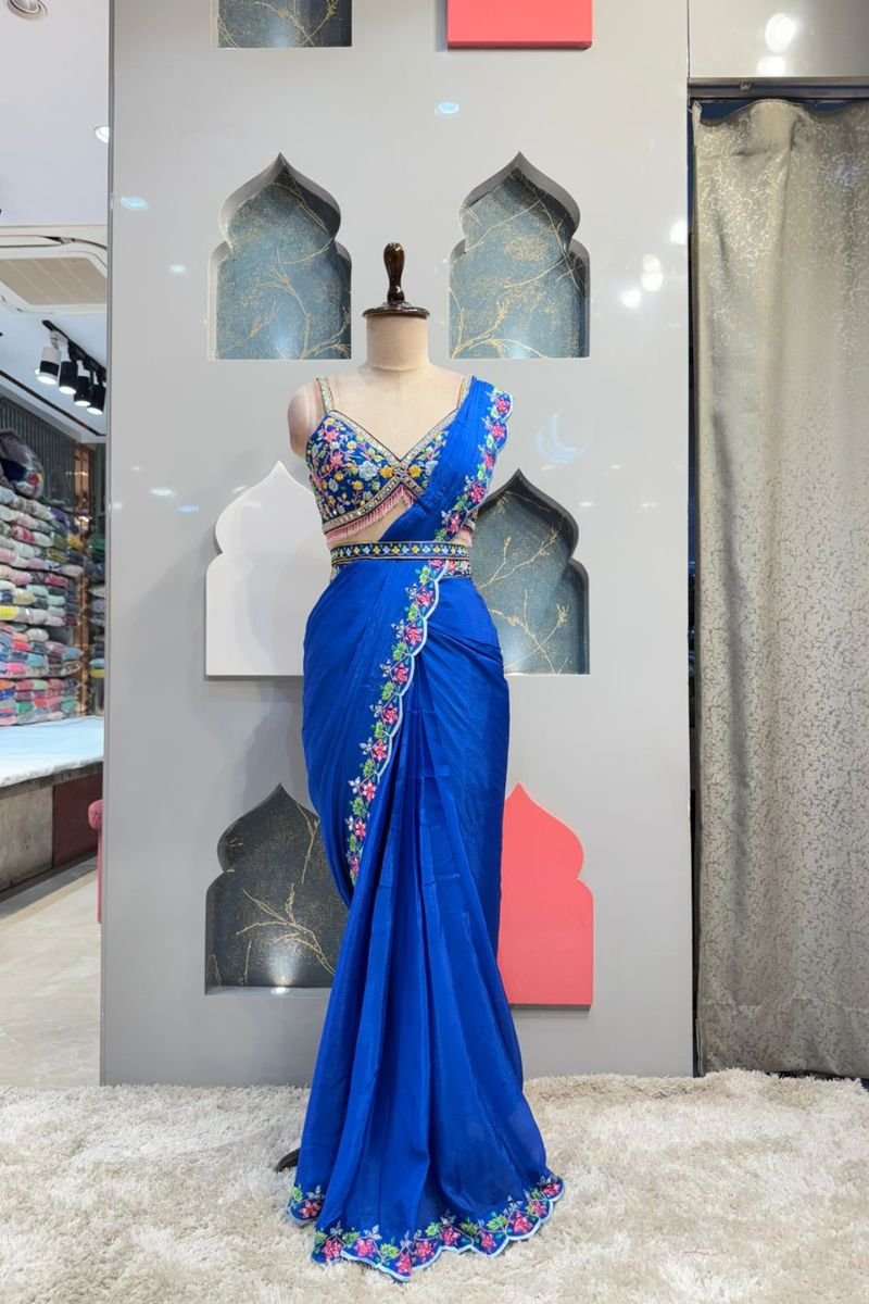 "ROYAL SAPPHIRE BLOOM DRAPE SAREE" image 0
