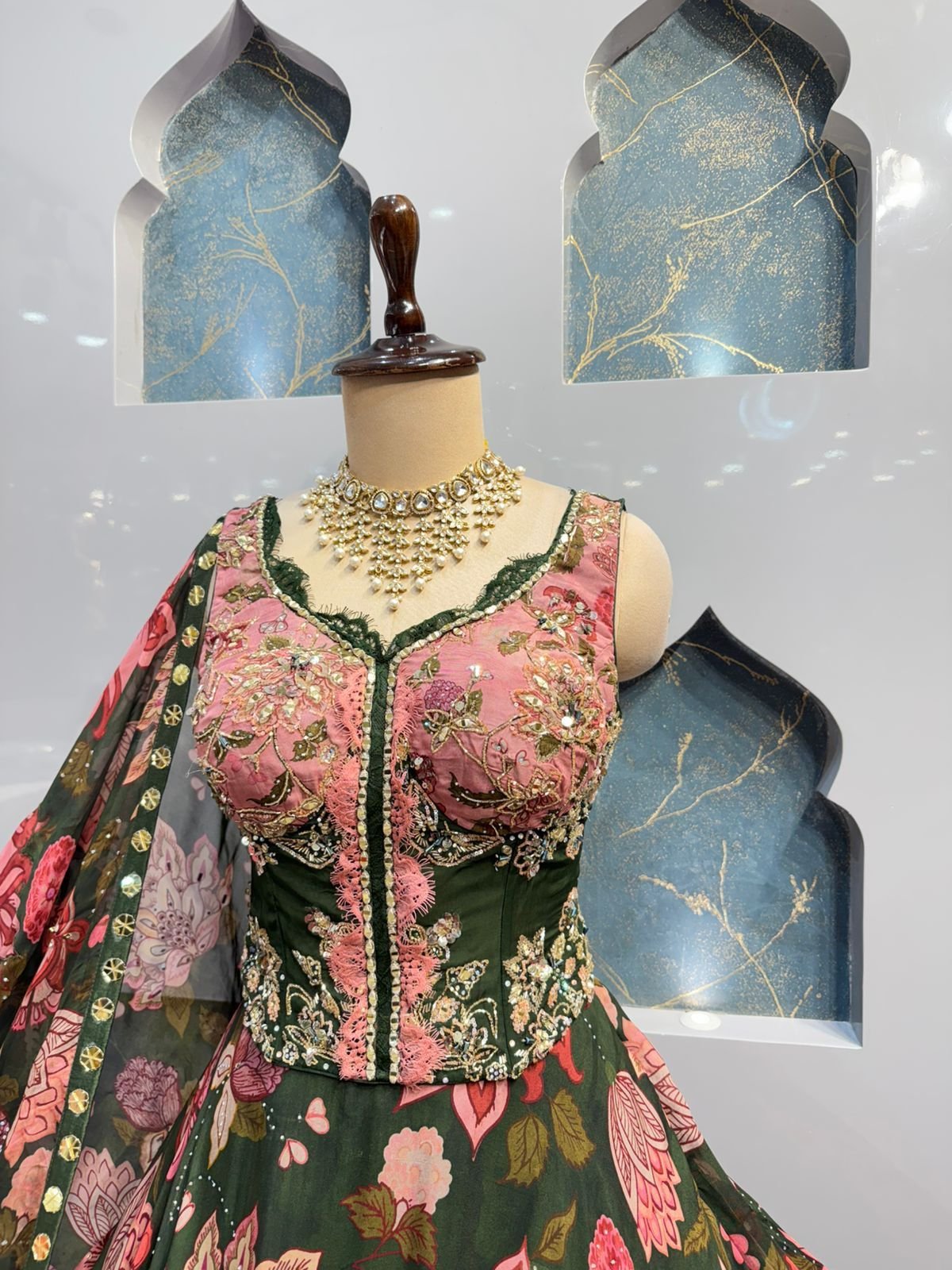 "FOREST GREEN FLORAL LEHENGA" image 2