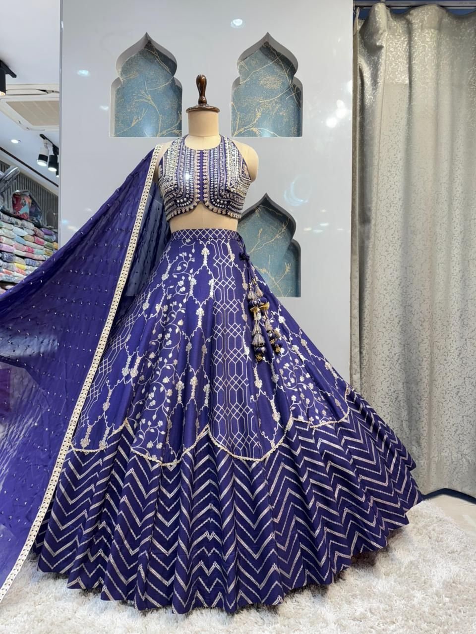 "ROYAL BLUE EMBROIDERED LEHENGA" image 4