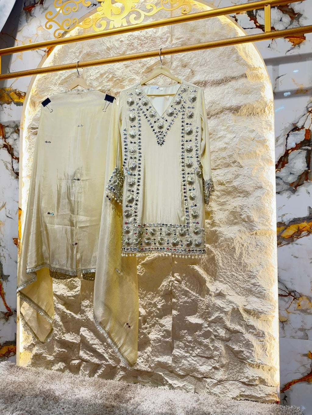 "IVORY MIRROR EMBELLISHED SUIT" image 1