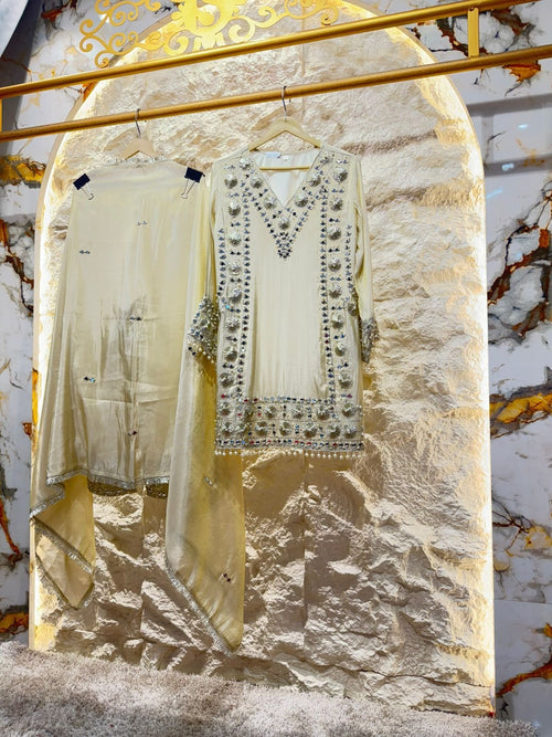 "IVORY MIRROR EMBELLISHED SUIT" image 1