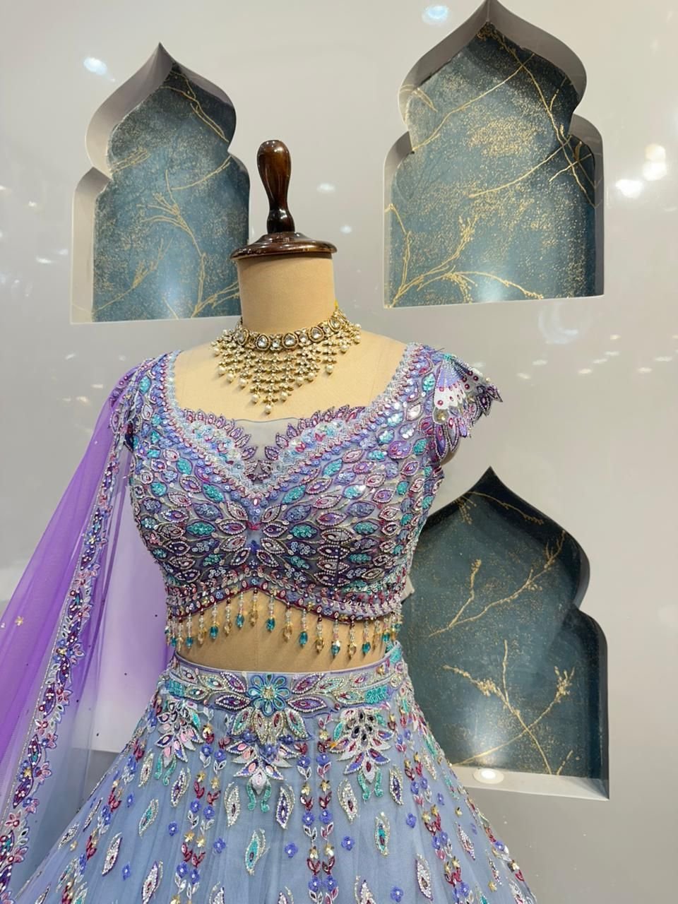 "PASTEL DREAM PEACOCK EMBROIDERED LEHENGA" image 2