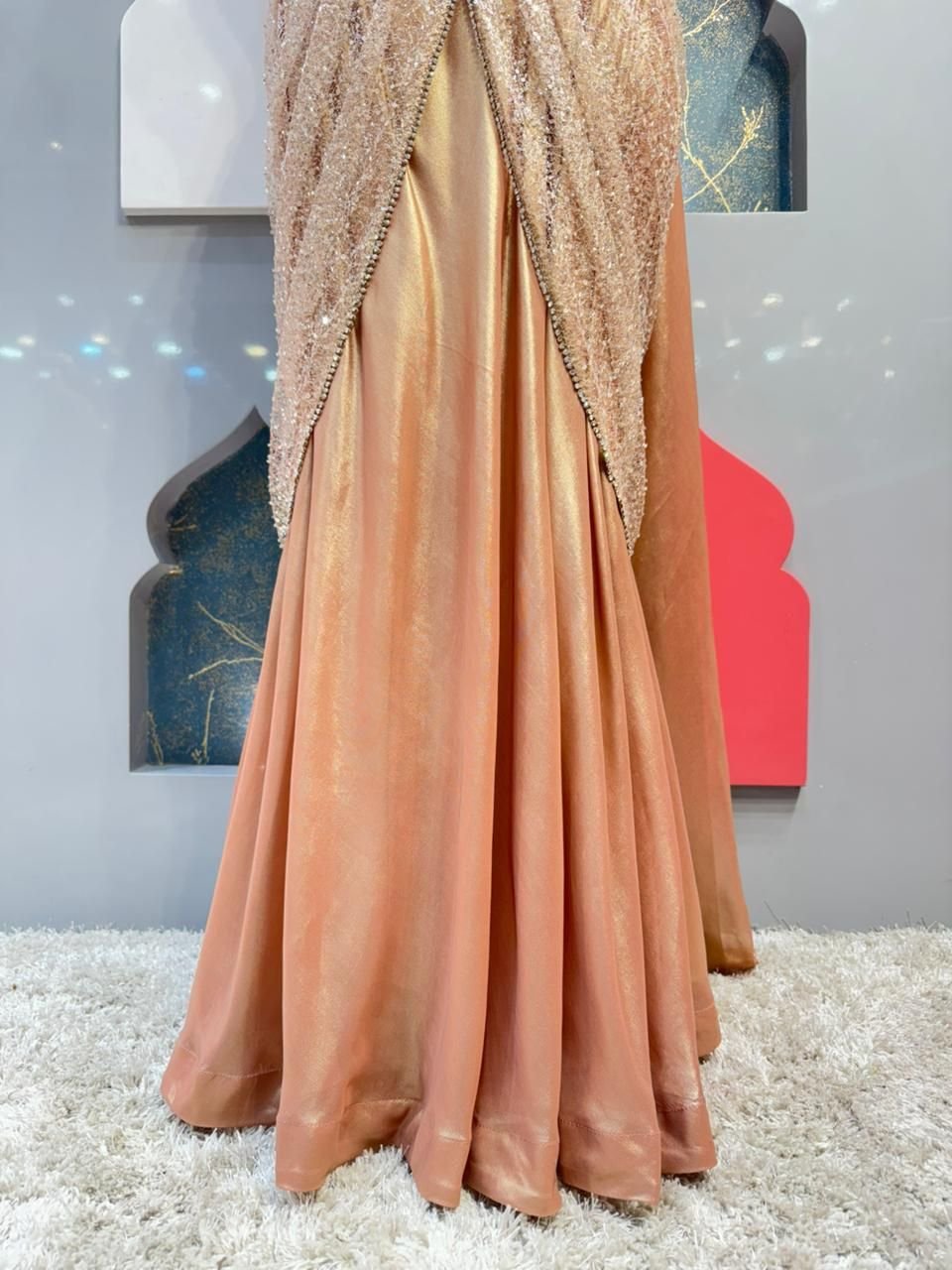 "BLUSH PEACH LUXE DRAPE SAREE" image 3