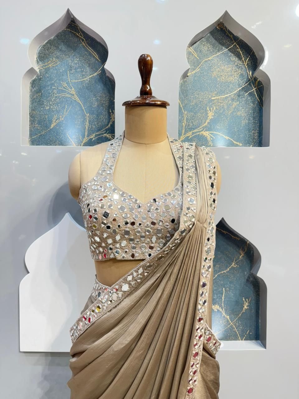 "MOONSTONE MIRROR DRAPE SAREE" image 1