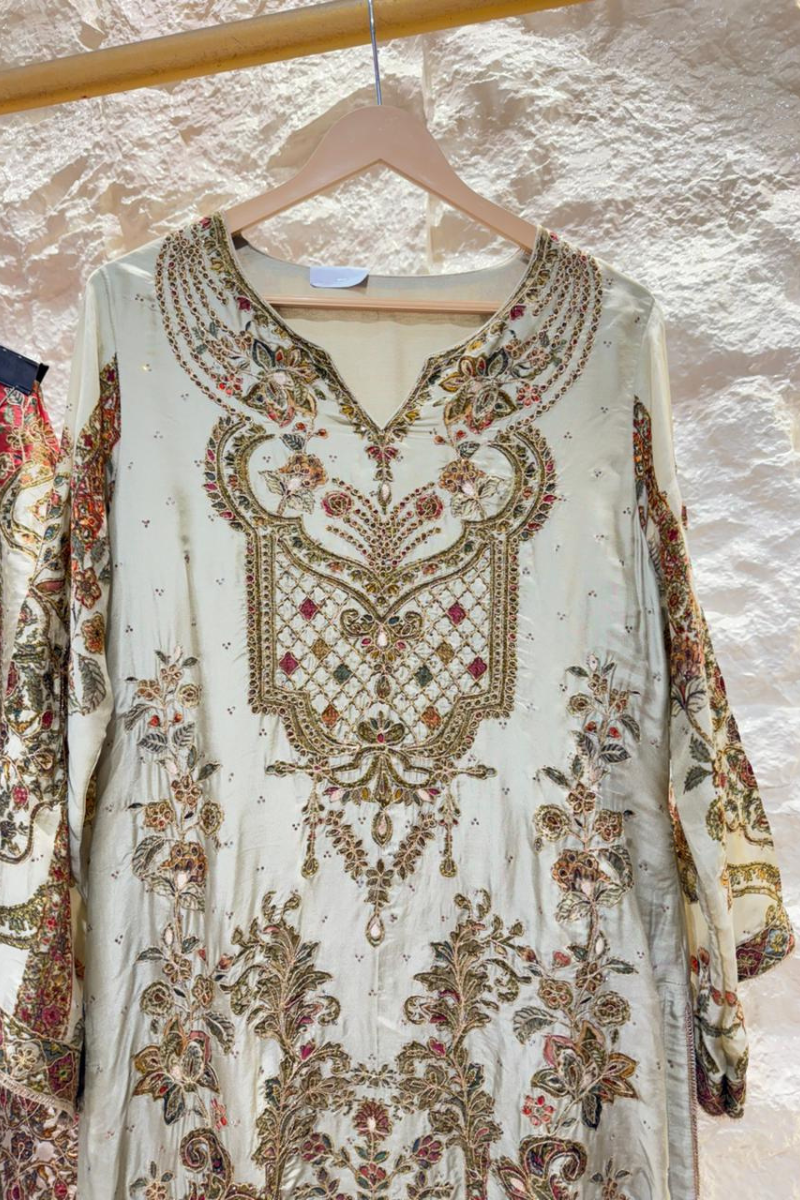 "ZARMIN IVORY EMBROIDERED SUIT" image 1