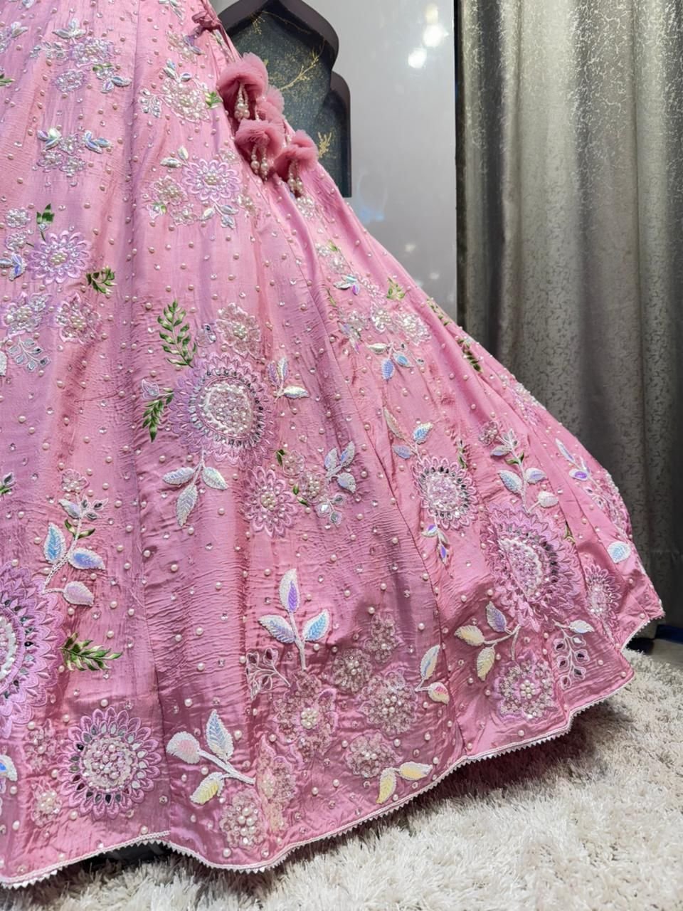 "BLUSH PINK FLORAL EMBROIDERED LEHENGE" image 4