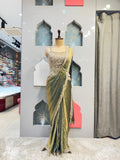 "OLIVE MIRROR GLAM DRAPE SAREE" image 0