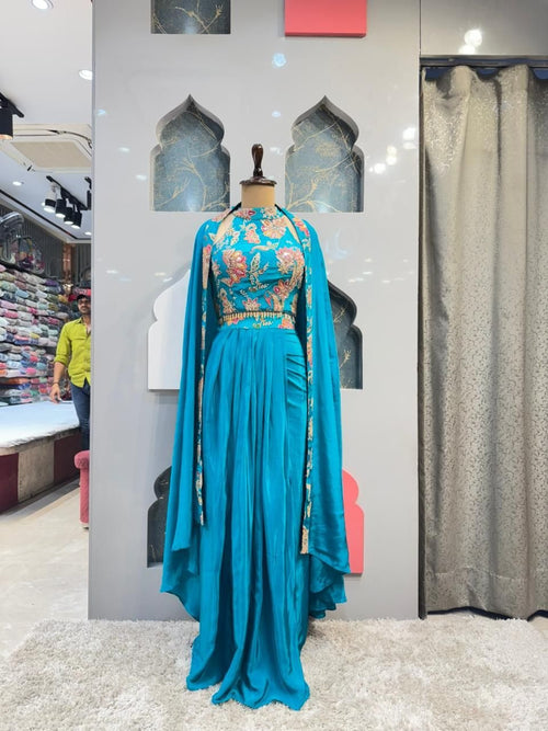 "AQUA ELEGANCE EMBROIDERED INDO-WESTERN" image 0