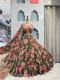 "FOREST GREEN FLORAL LEHENGA" image 0