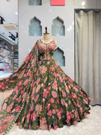 "FOREST GREEN FLORAL LEHENGA" image 0