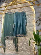 "TEAL MIRROR EMBELLISHED ANARKALI" image 4