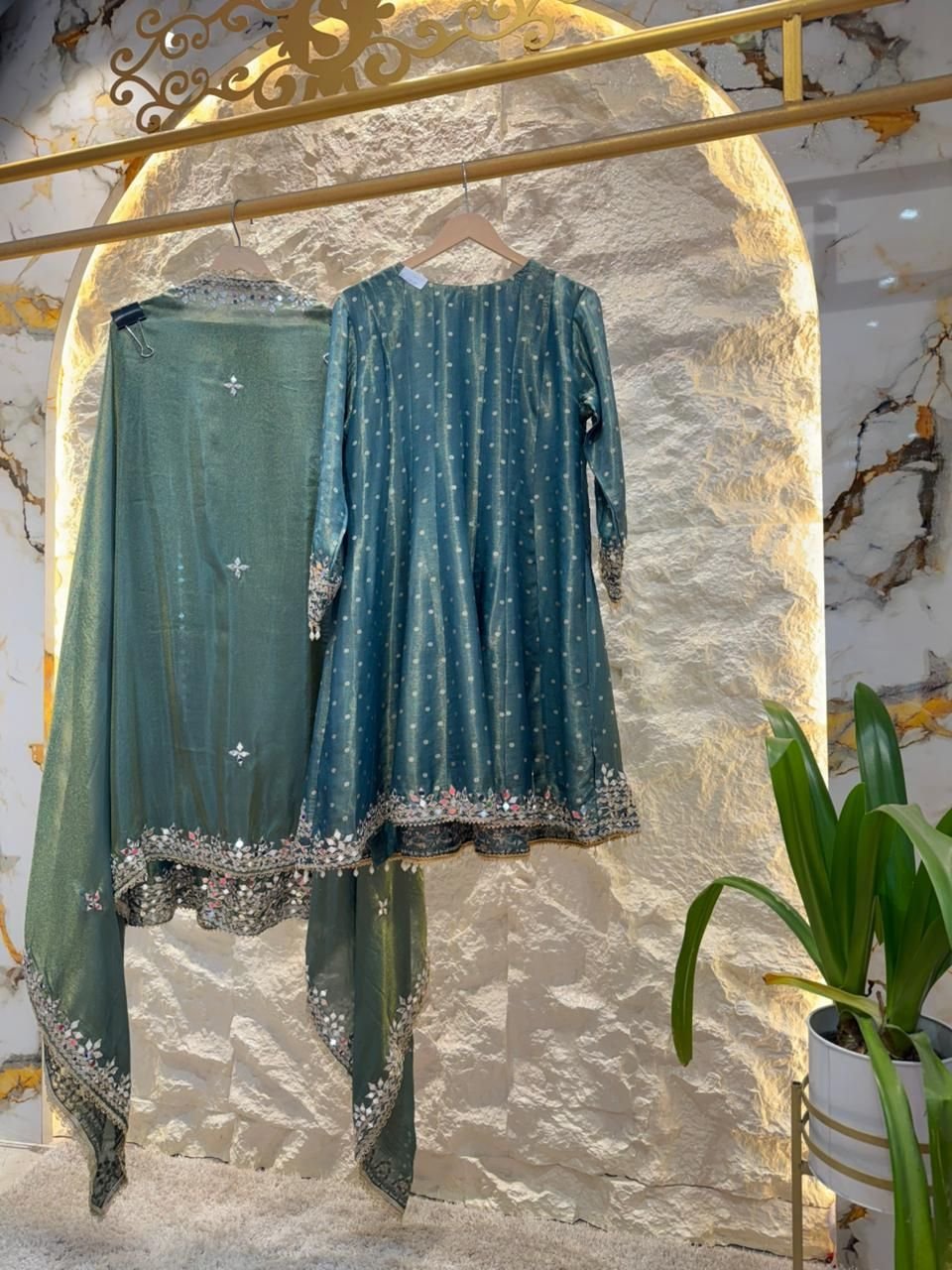 "TEAL MIRROR EMBELLISHED ANARKALI" image 4