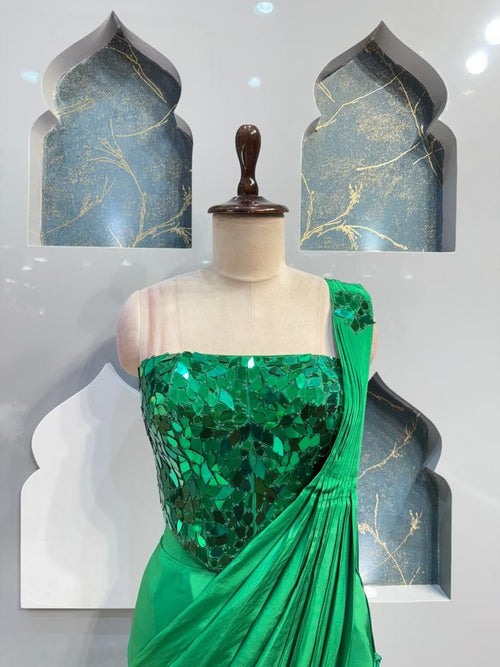 "EMERALD MIRROR MUSE DRAPE SAREE" image 1