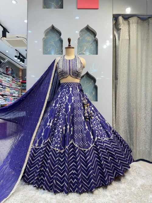 "ROYAL BLUE EMBROIDERED LEHENGA" image 0