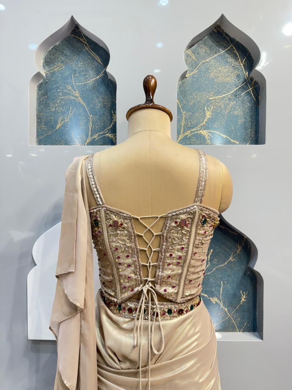 "CHAMPAGNE BEIGE DRAPE SAREE" image 4