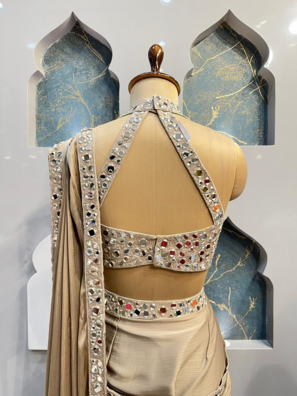 "GOLDEN BEIGE LUXE PRE-DRAPED SAREE" image 4
