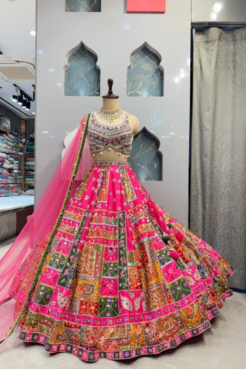 "PINK PATCHWORK LEHENGA" image 0