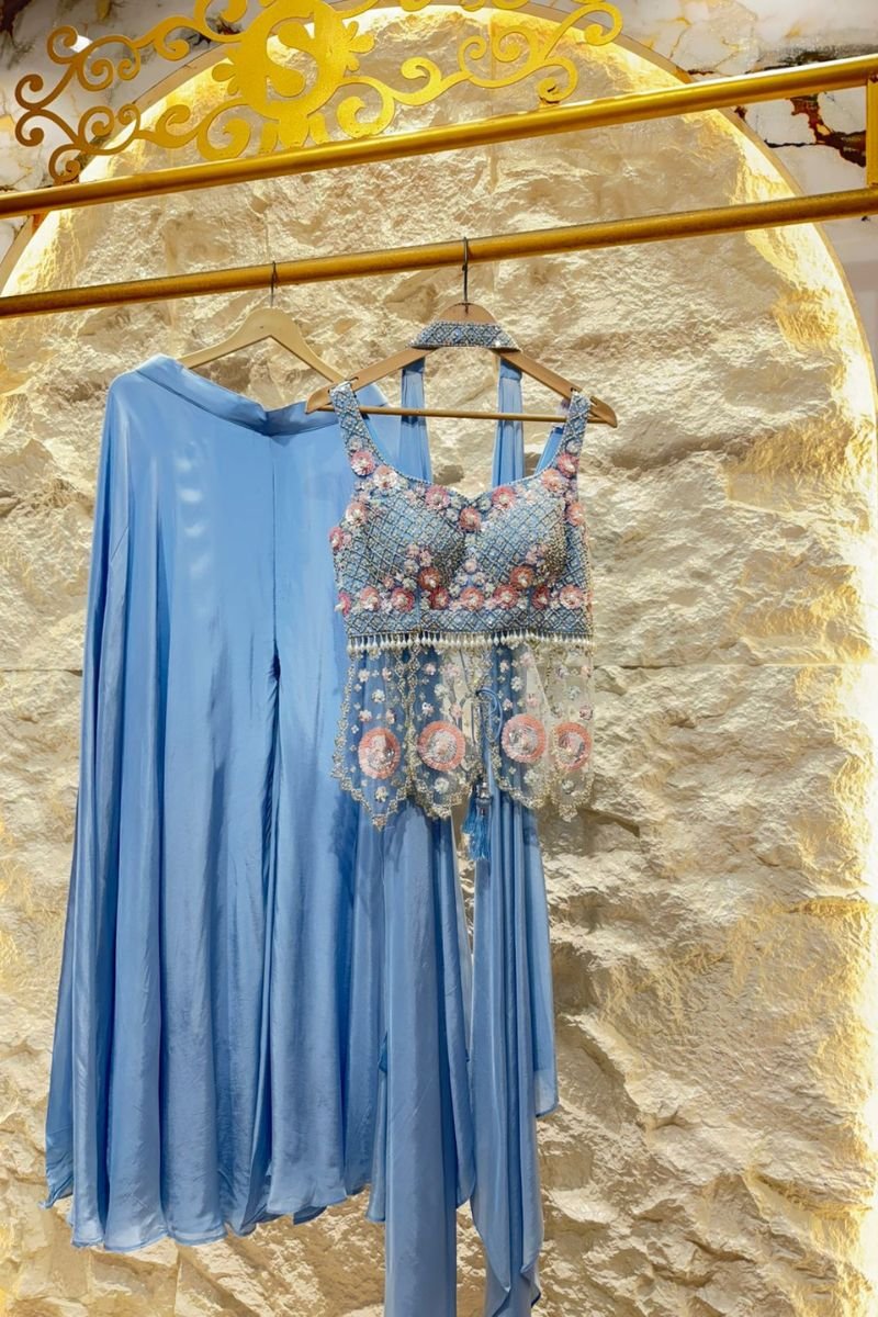 "POWDER BLUE PETAL INDO WESTERN" image 0